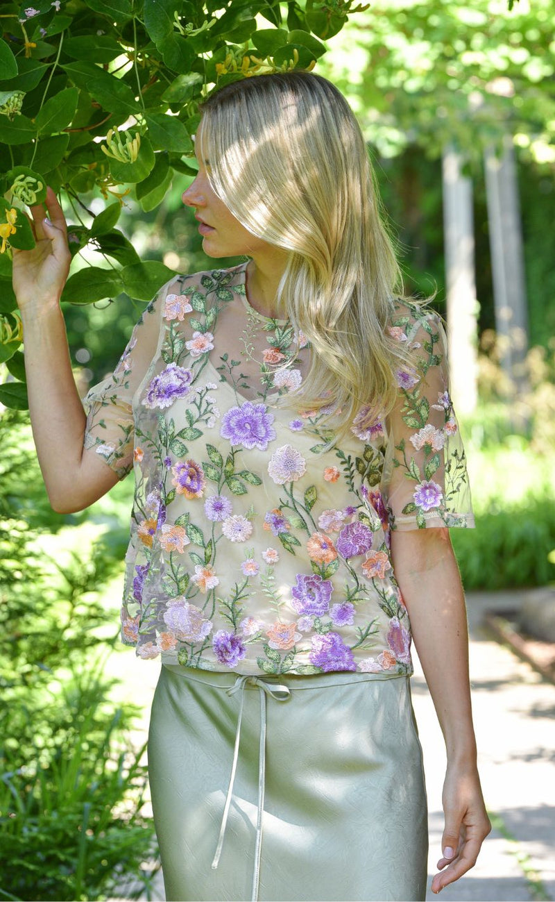A-View Bluse - Fuschia - Green/Purple