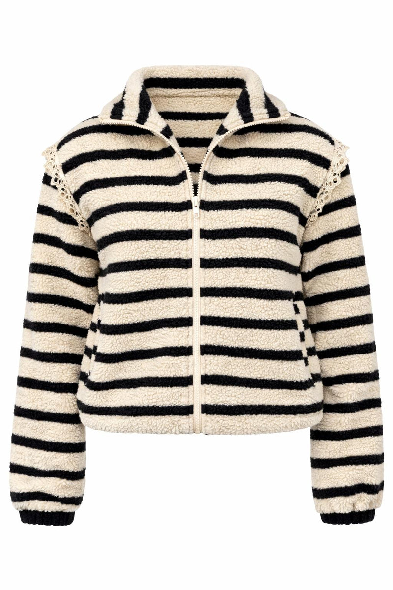 *AKTIVER IKKE* Say INA Copenhagen Fleece Jakke - Fia - Beige W. Black Stripes
