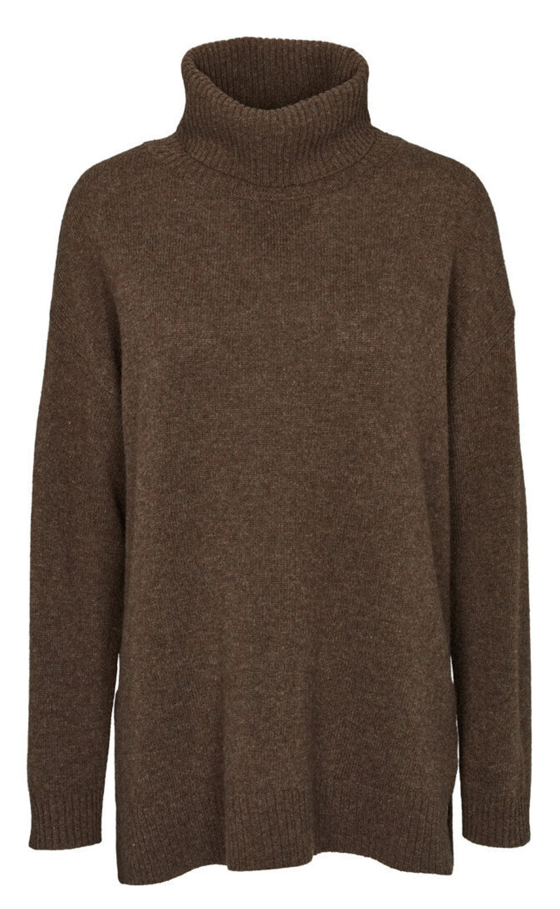 Basic Apparel Strik - Line T-Neck - Brown Mel