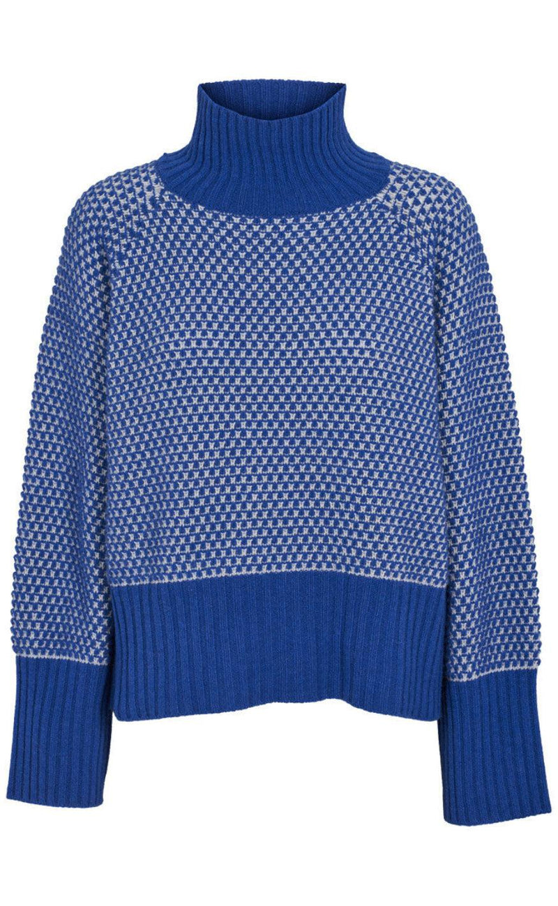 Basic Apparel Strik - Line T-Neck - Light Grey/Blue