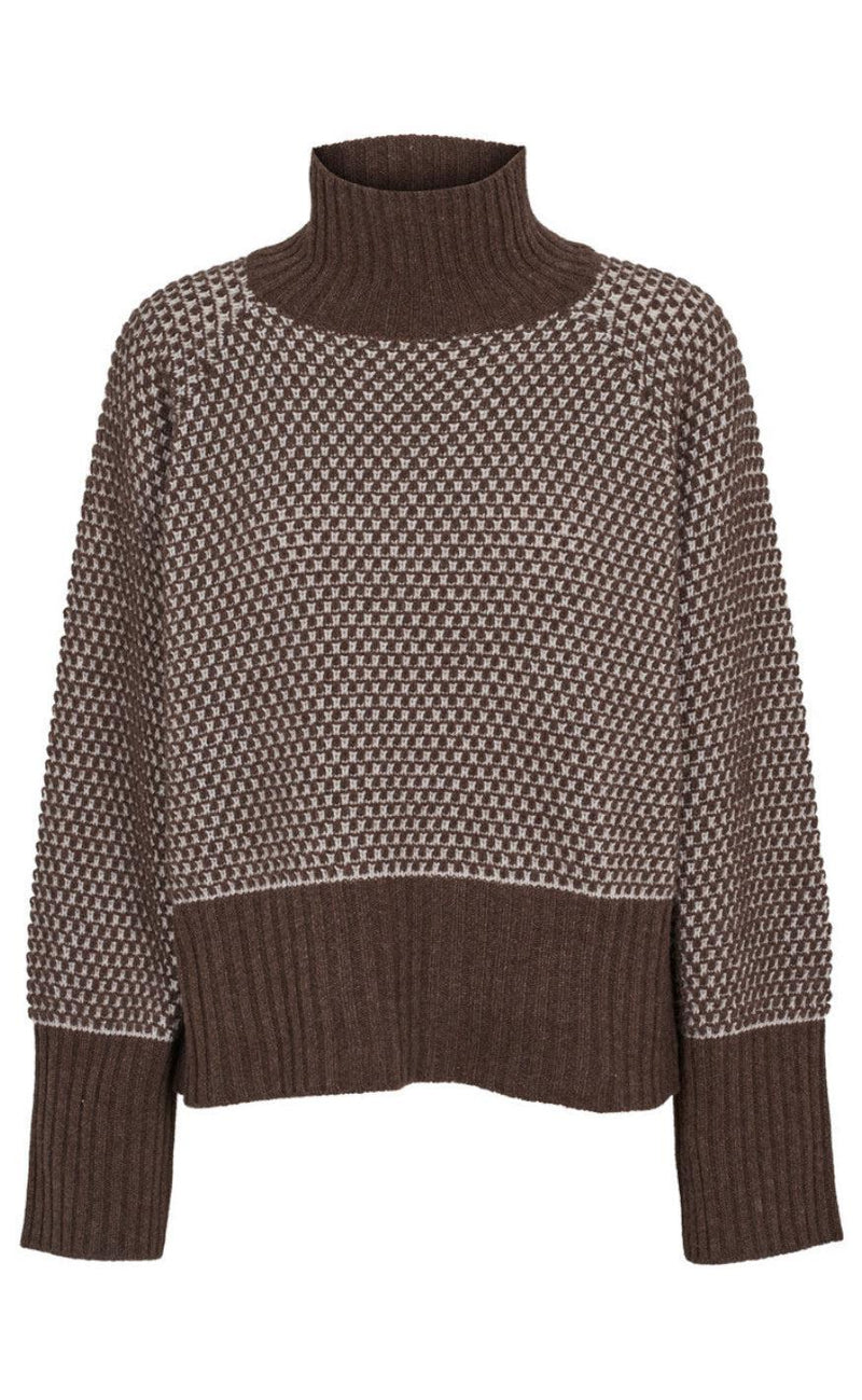 Basic Apparel Strik - Line T-Neck - Light Grey/Brown