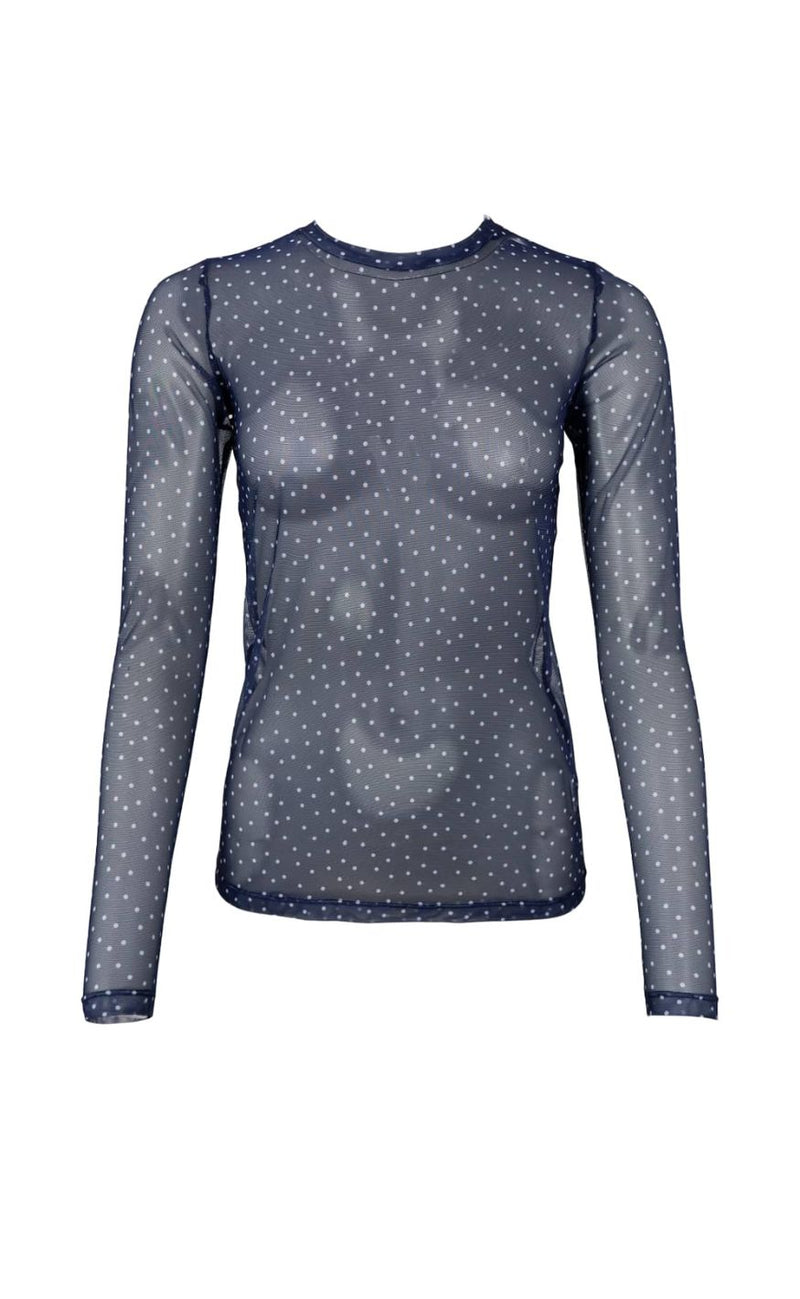 Black Colour Bluse - Anne Mesh - Navy Dot
