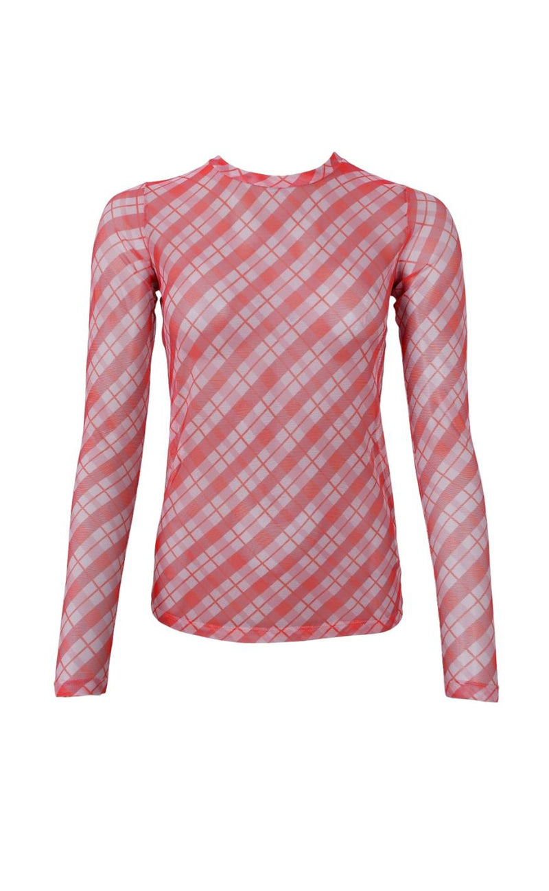 Black Colour Bluse - Anne Mesh - Red Check