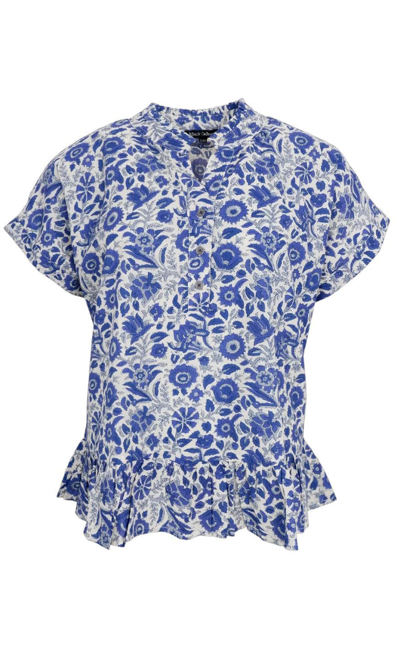 Black Colour Bluse - Flora Ruffle - Royal Blue