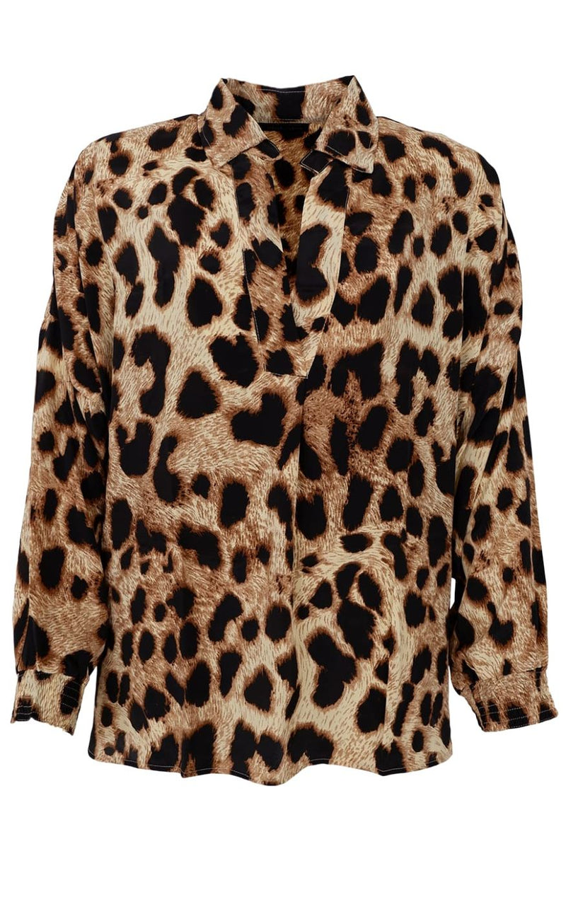 Black Colour Bluse - Luna Kaftan - Golden Leopard