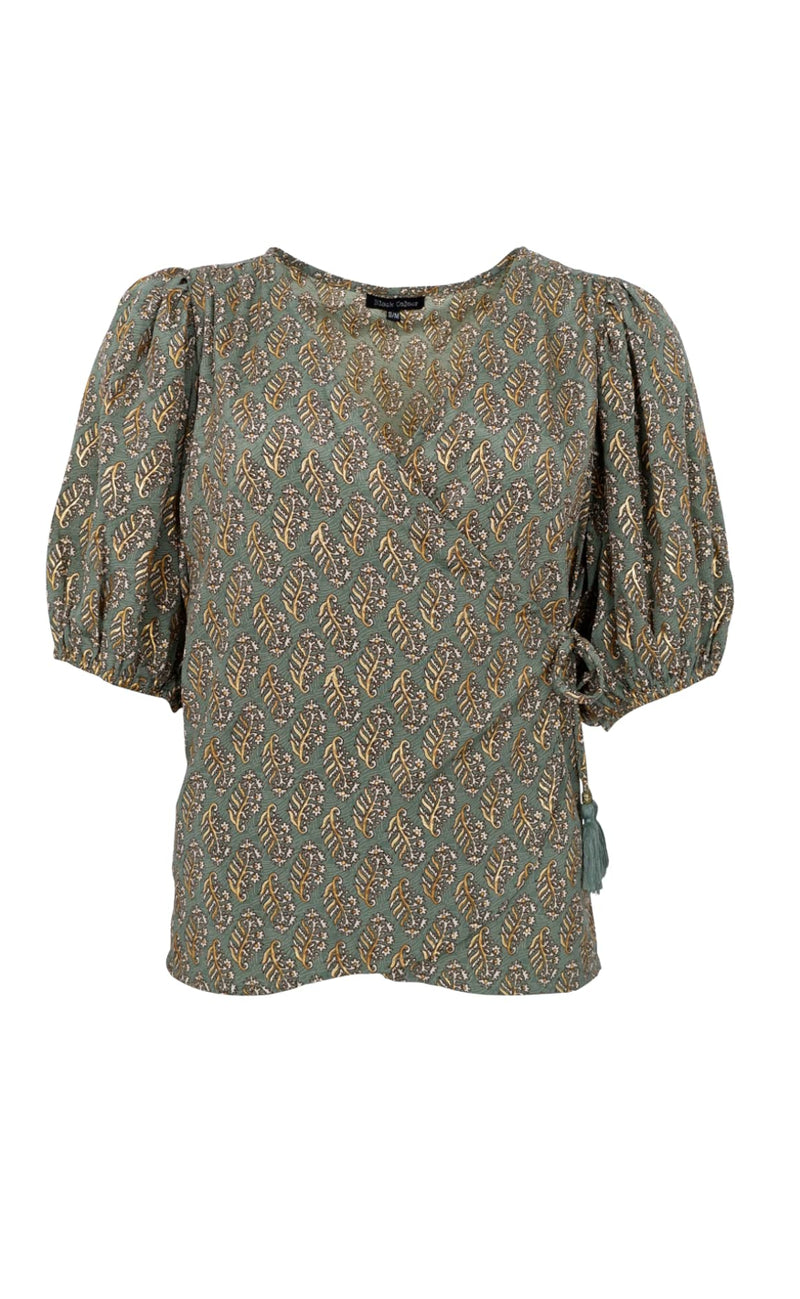 Black Colour Bluse - Luna Puff - Olive Mist