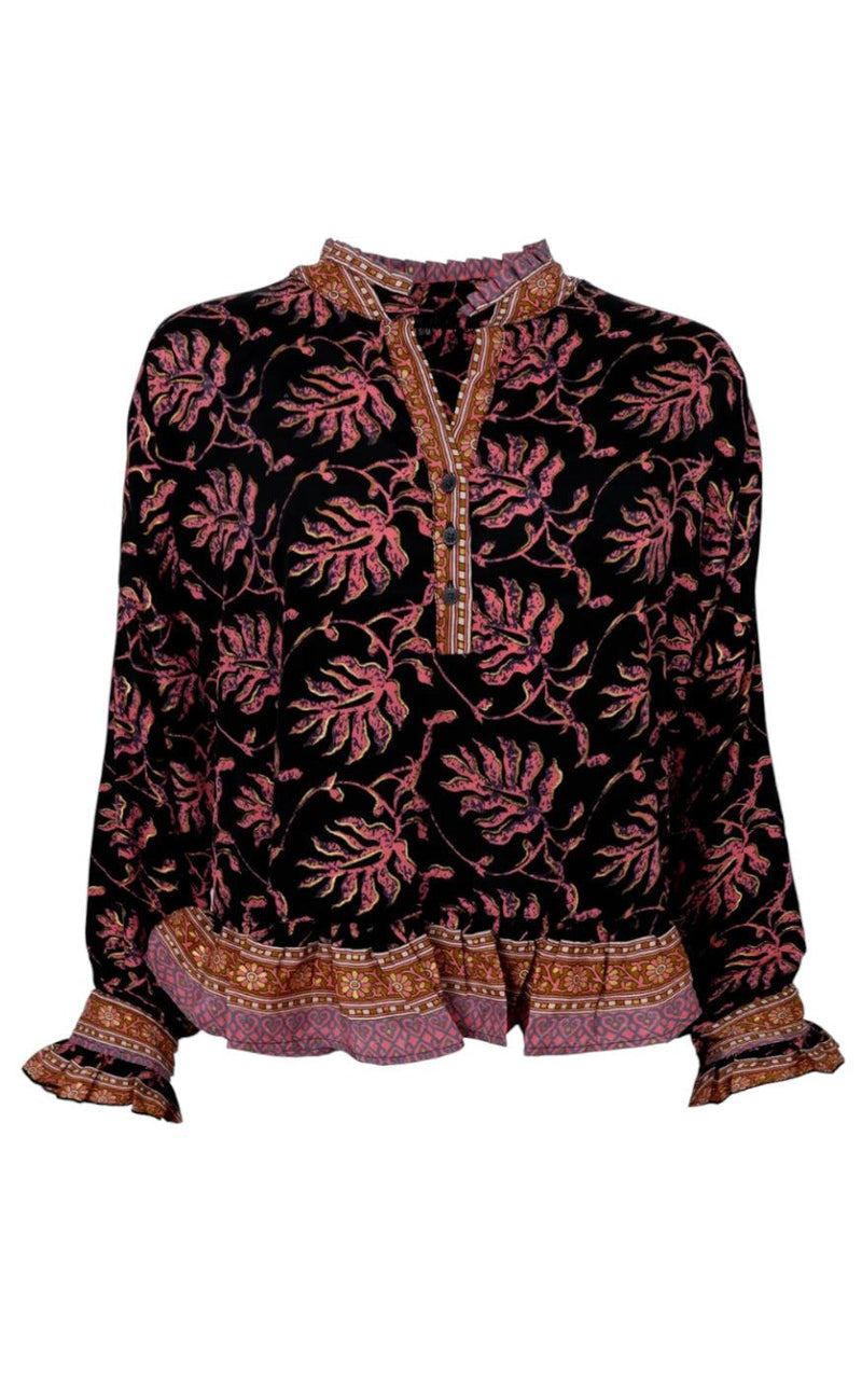 Black Colour Bluse - Luna Ruffle - Black Oak