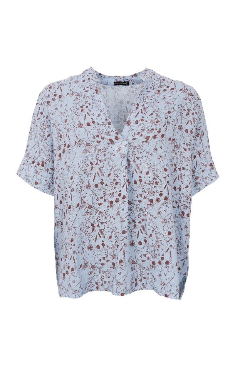 Black Colour Bluse - Melina SS Linen - Floral