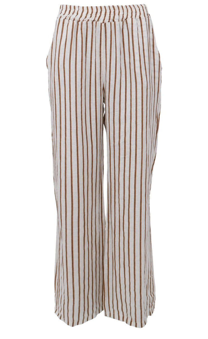 Black Colour Bukser - Melina Wide Linen - Camel Stripe