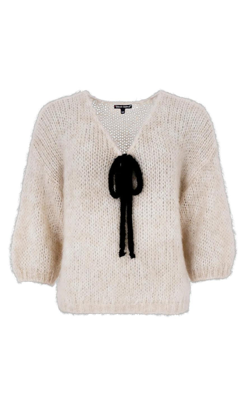 Black Colour Cardigan - Casey Bow - Ivory/Black