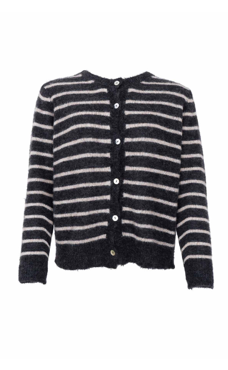 Black Colour Cardigan - Dell Striped - Dk. Grey