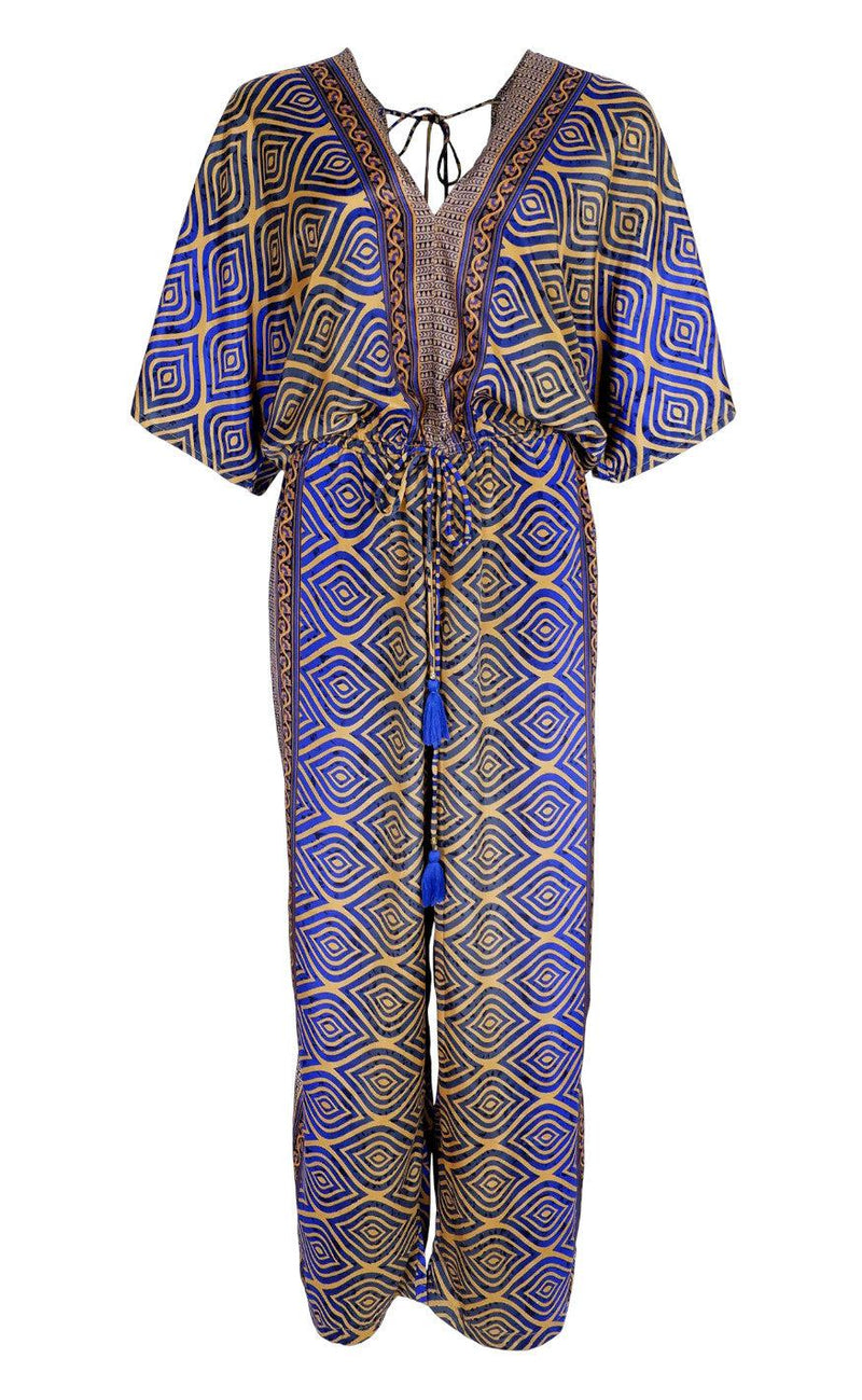 Black Colour Jumpsuit - Luna Double V-Neck - Blue Jewel