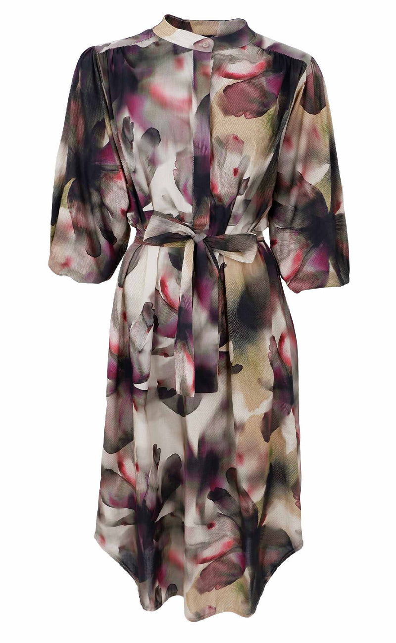 Black Colour Kjole - Filora - Plum Flower