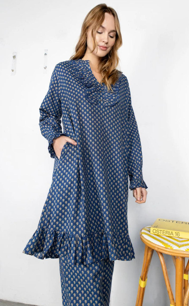 Black Colour Kjole - Flora Ruffle - Blue Floral