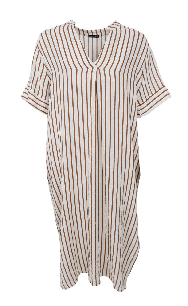 Black Colour Kjole - Melina Long Linen - Camel Stripe