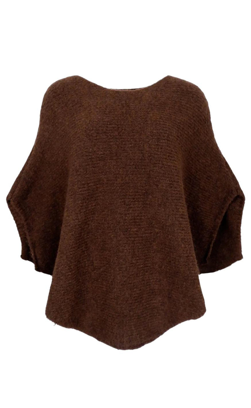 Black Colour Poncho - Pella - Coffee