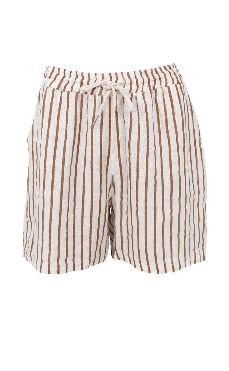 Black Colour Shorts - Melina Linen - Camel Stripe