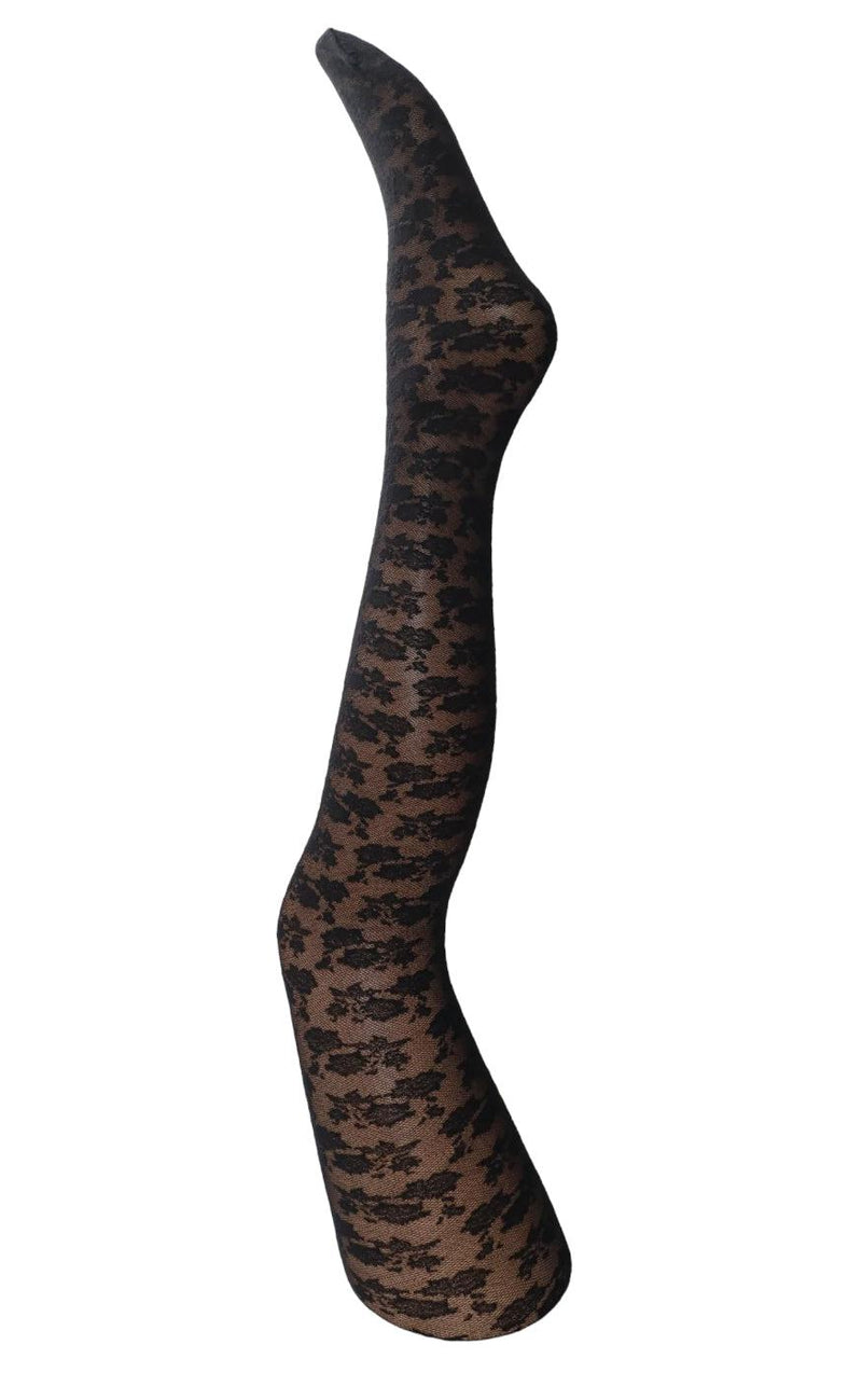 Black Colour Strømpebukser - Flower Lace - Black