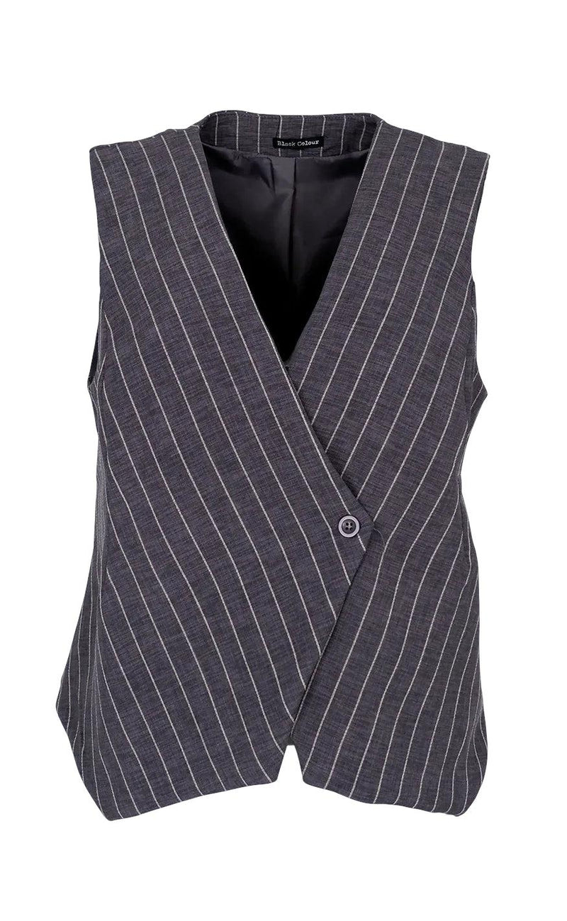 Black Colour Vest - Chicago - Grey Stripe