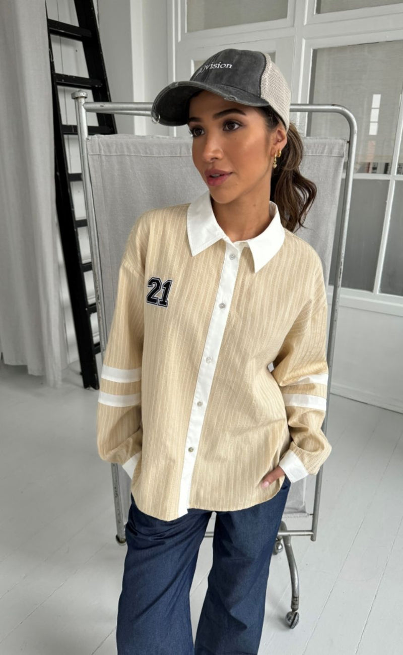 Continue Skjorte - Ally - Small Stripe Sand/White