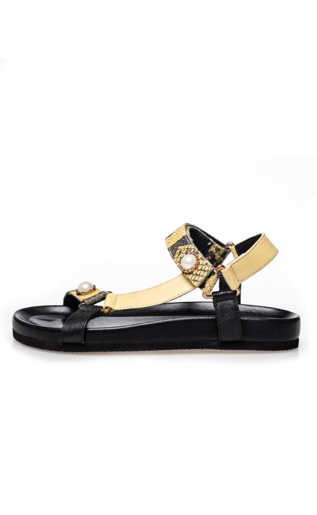 Copenhagen Shoes Sandal - Peace With Pearl - Yellow/Black