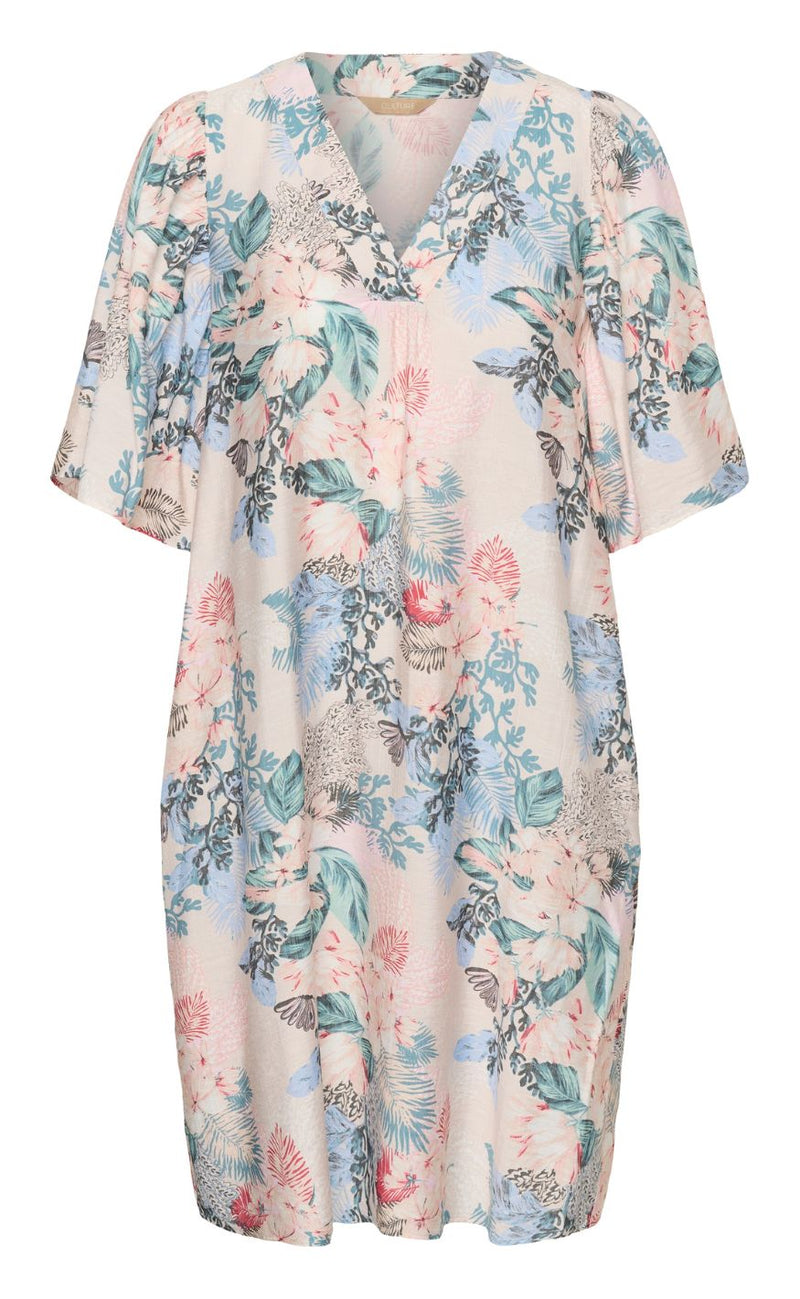 Culture Kjole - Lotus Greece Short - Whitecap/Blue Leaf