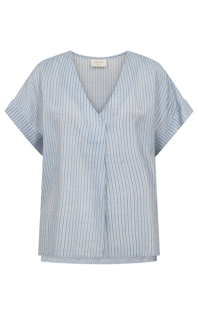 Freequent Bluse - Esolvia - Chambray Blue w Star Off-white