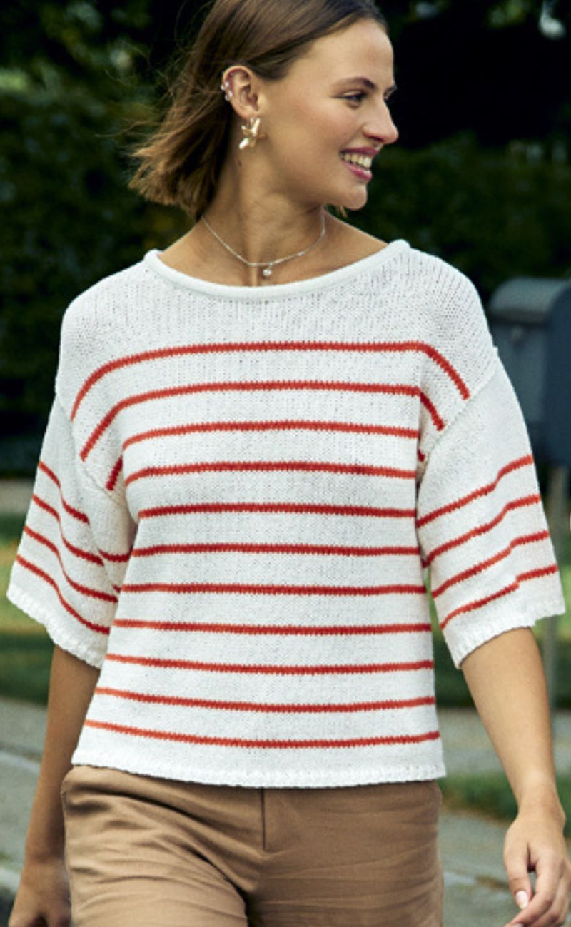 Freequent Bluse - Grande - Brilliant White w. Hot Coral