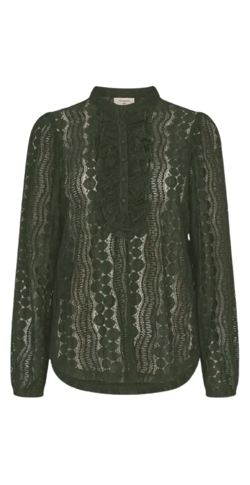 Freequent Bluse - Gro - Olive Night