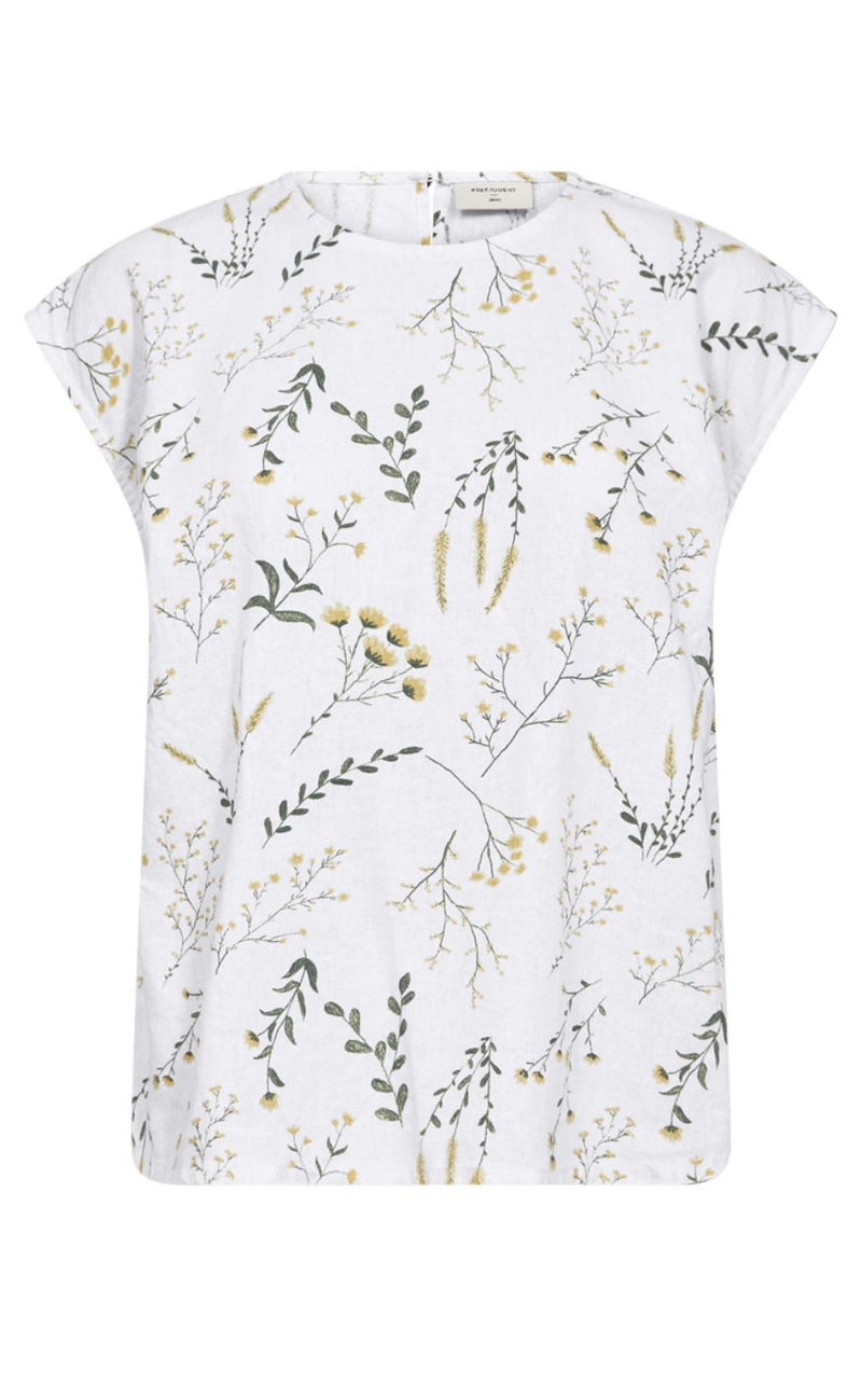 Freequent Bluse - Laluna - Brilliant White w. Golden Haze