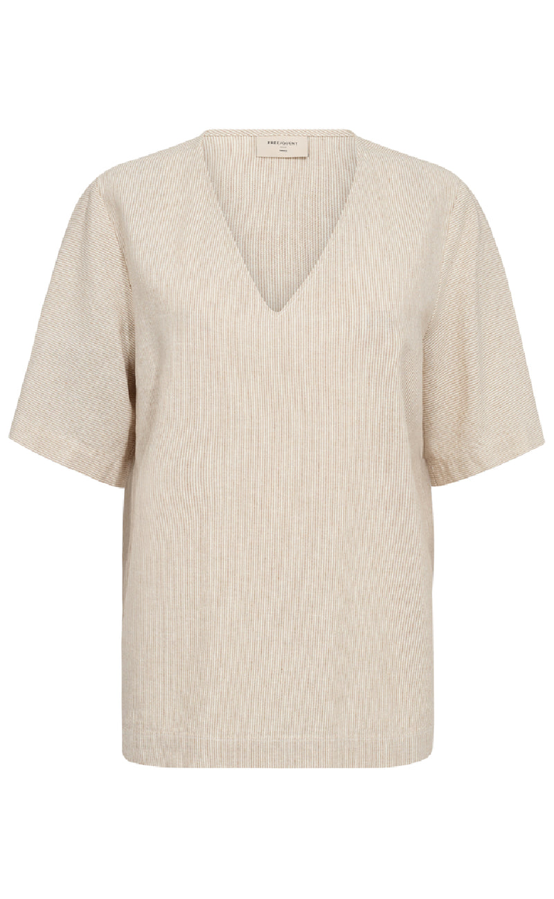 Freequent Bluse - Lava - Simply Taupe w. Off-white
