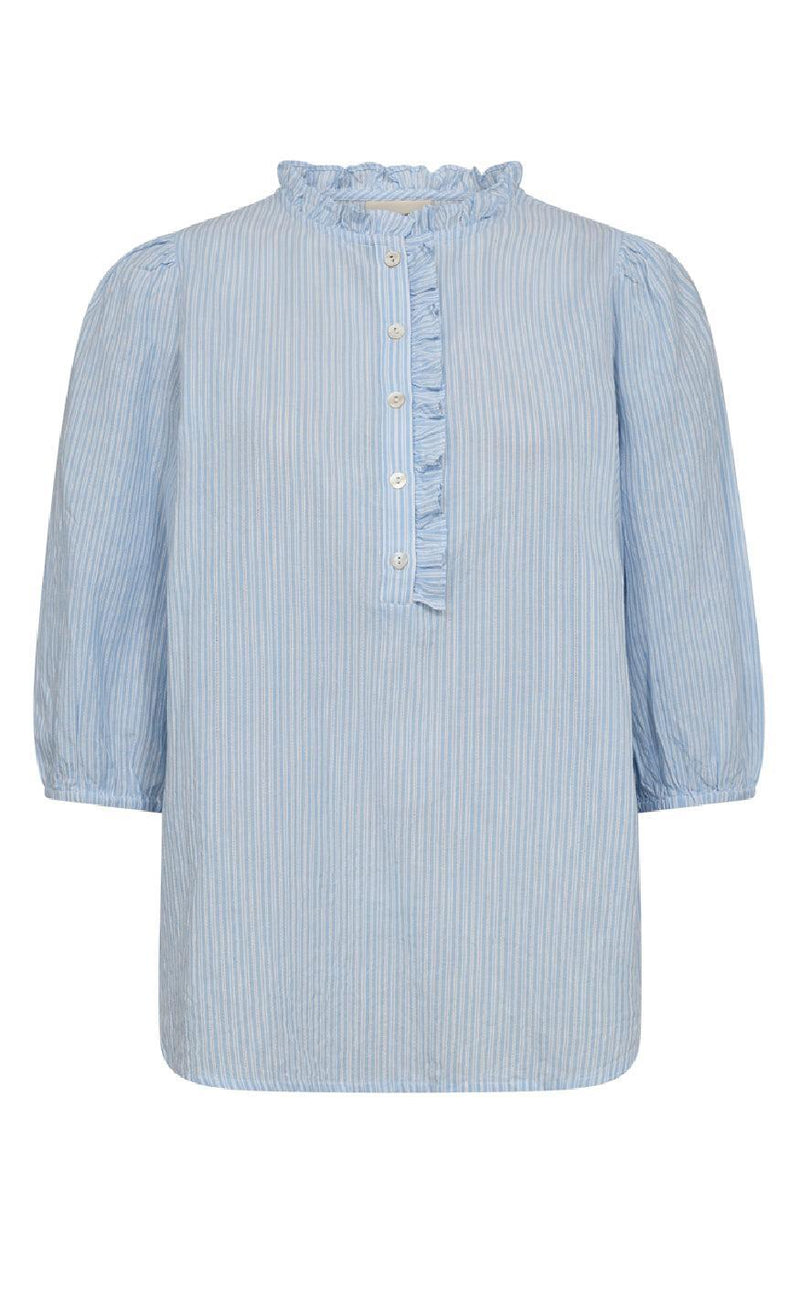 Freequent Bluse - Rolly - Chambray Blue w. Star Off-white