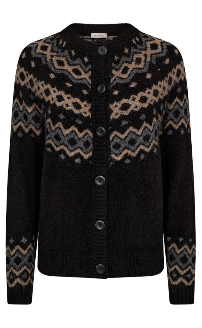 Freequent Cardigan - Merla - Black W. Desert Taupe Melange