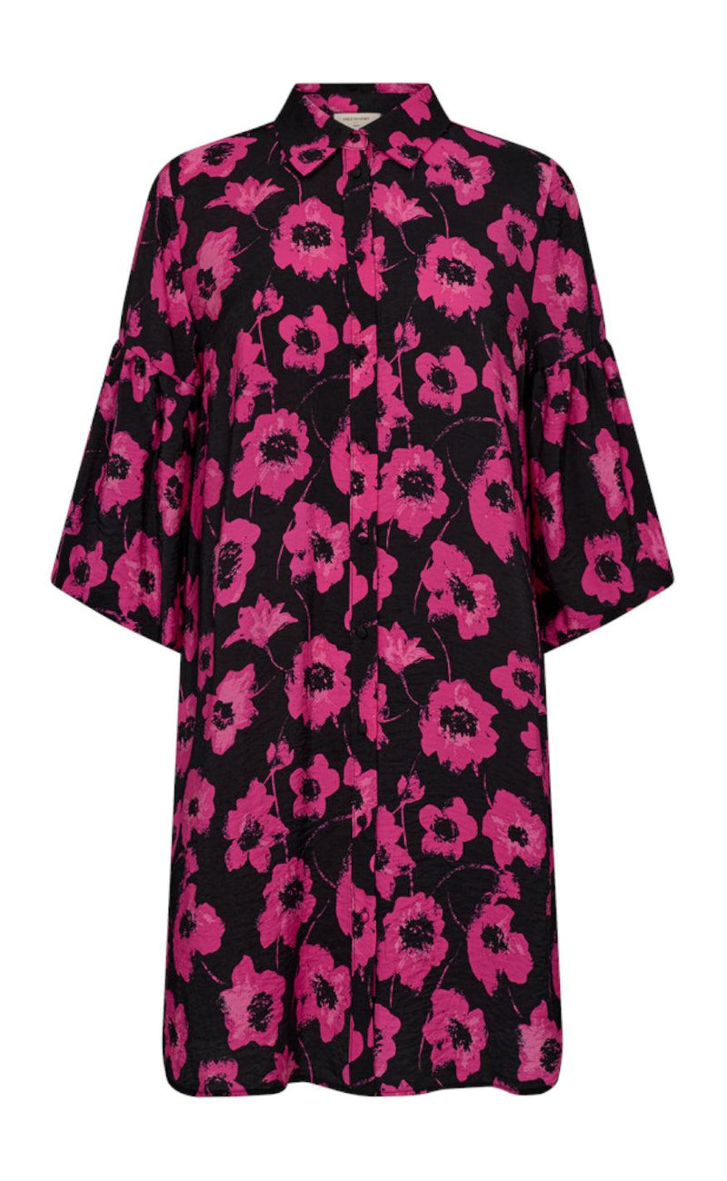 Freequent Kjole - Fluss - Black w. Raspberry Rose