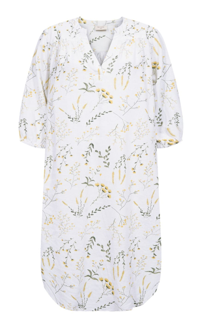 Freequent Kjole - Laluna Print - Brilliant White w. Golden Haze