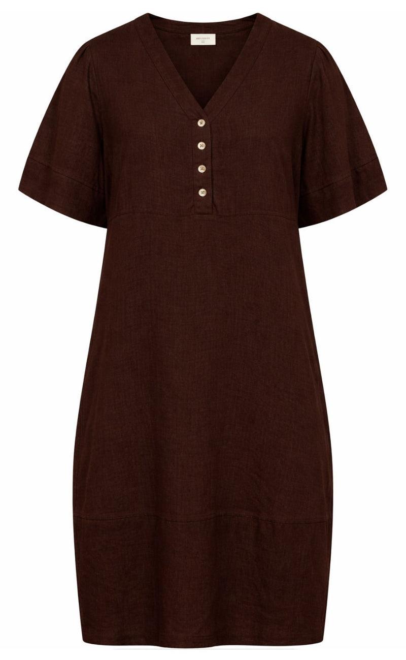 Freequent Kjole - Lava SS V-neck - Coffee Bean
