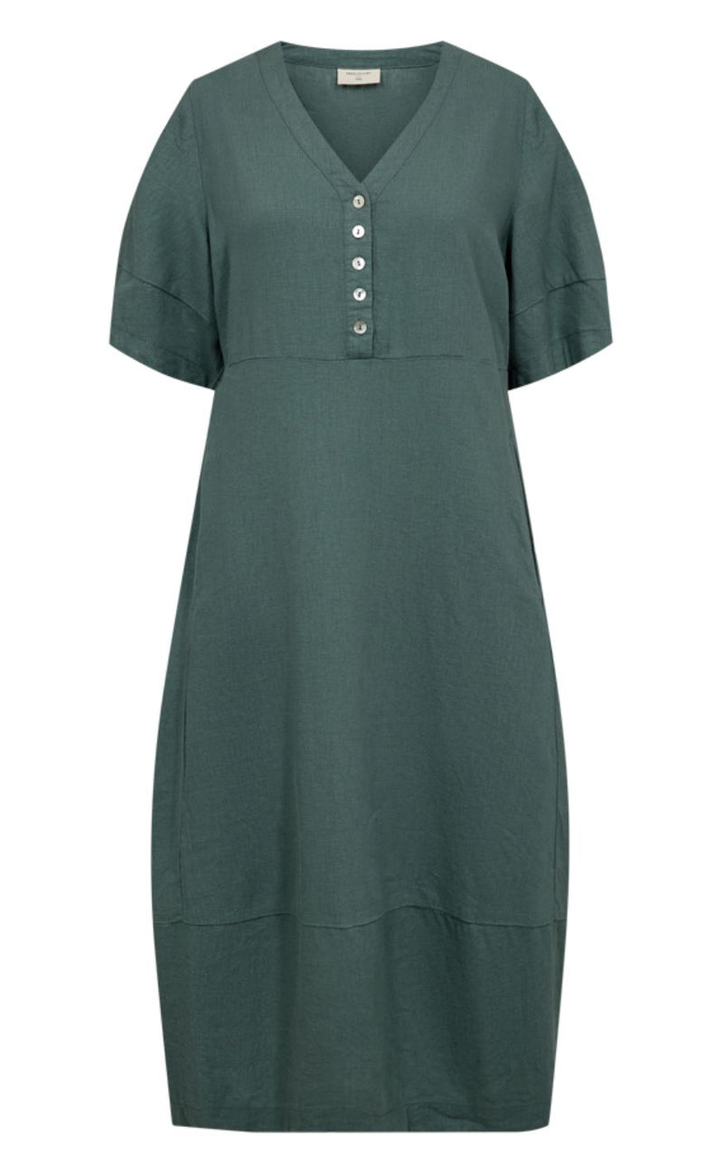 Freequent Kjole - Lava SS V-neck - Dark Forest