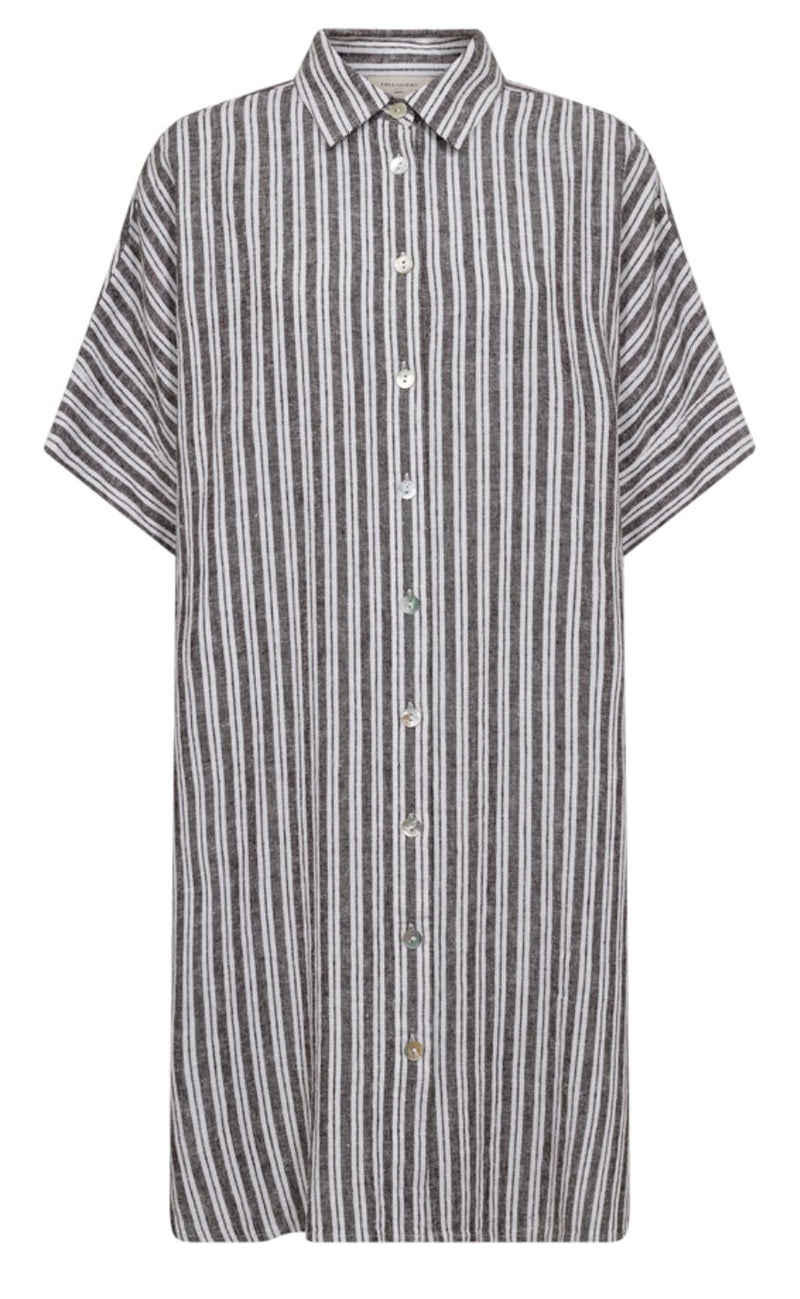 Freequent Kjole - Lava Stripe - Coffee Bean w. Brilliant White