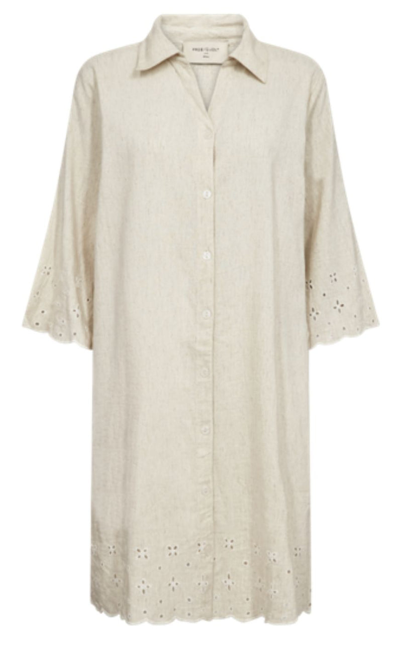 Freequent Kjole - Linus Button Embroidery - Moonbeam Melange