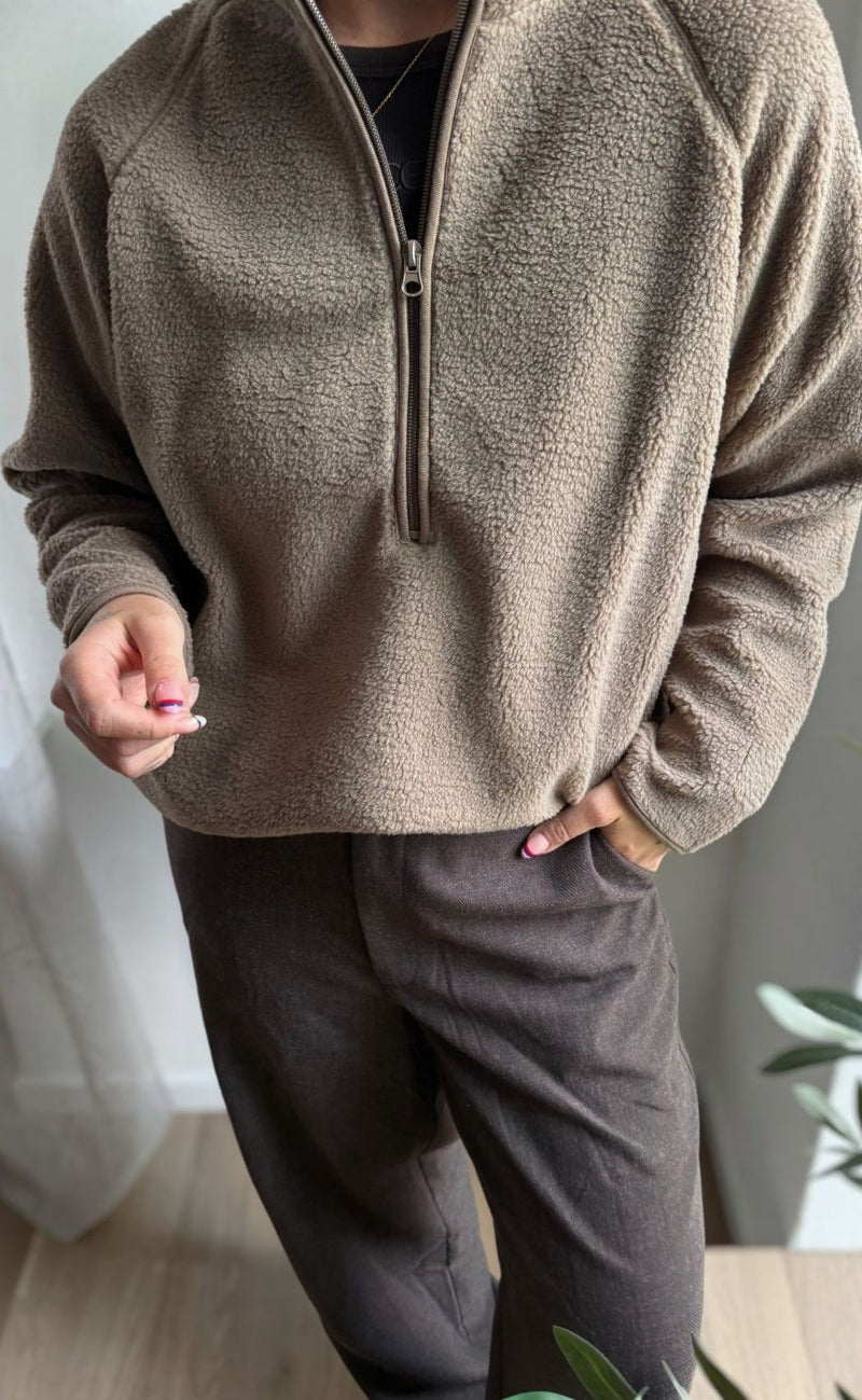 Freequent Pullover - Teddy Zip - Desert Taupe