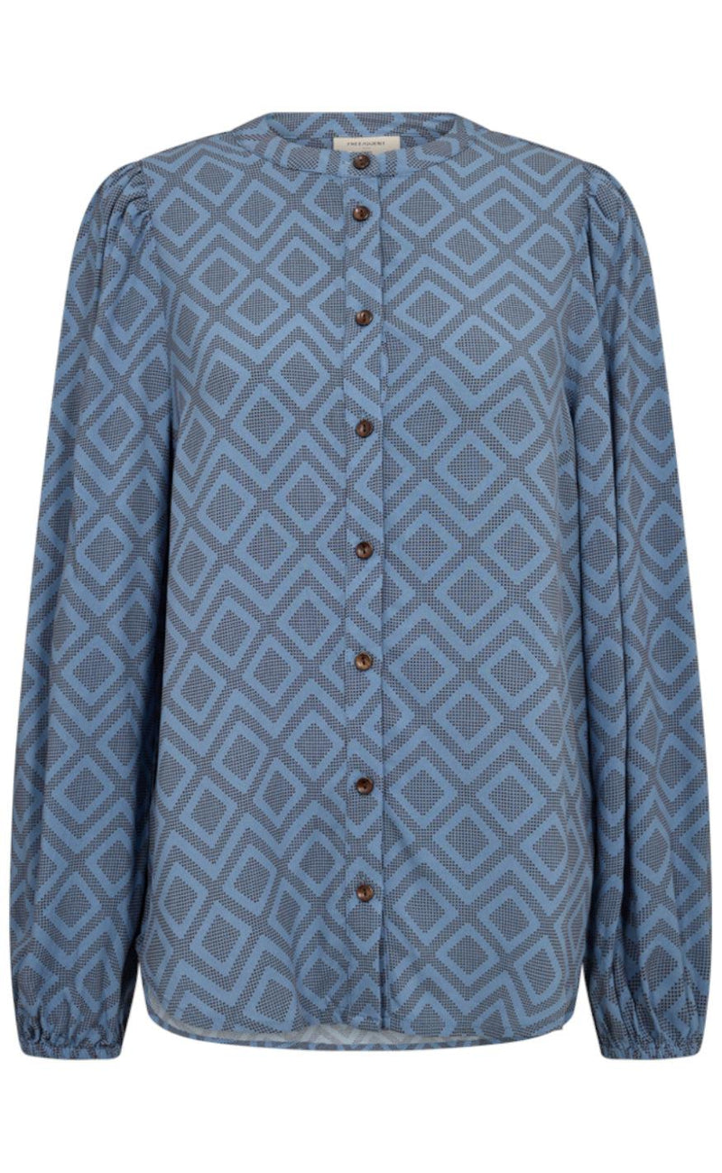 Freequent Skjorte - Blie - Azure Blue W. Burnt Henna