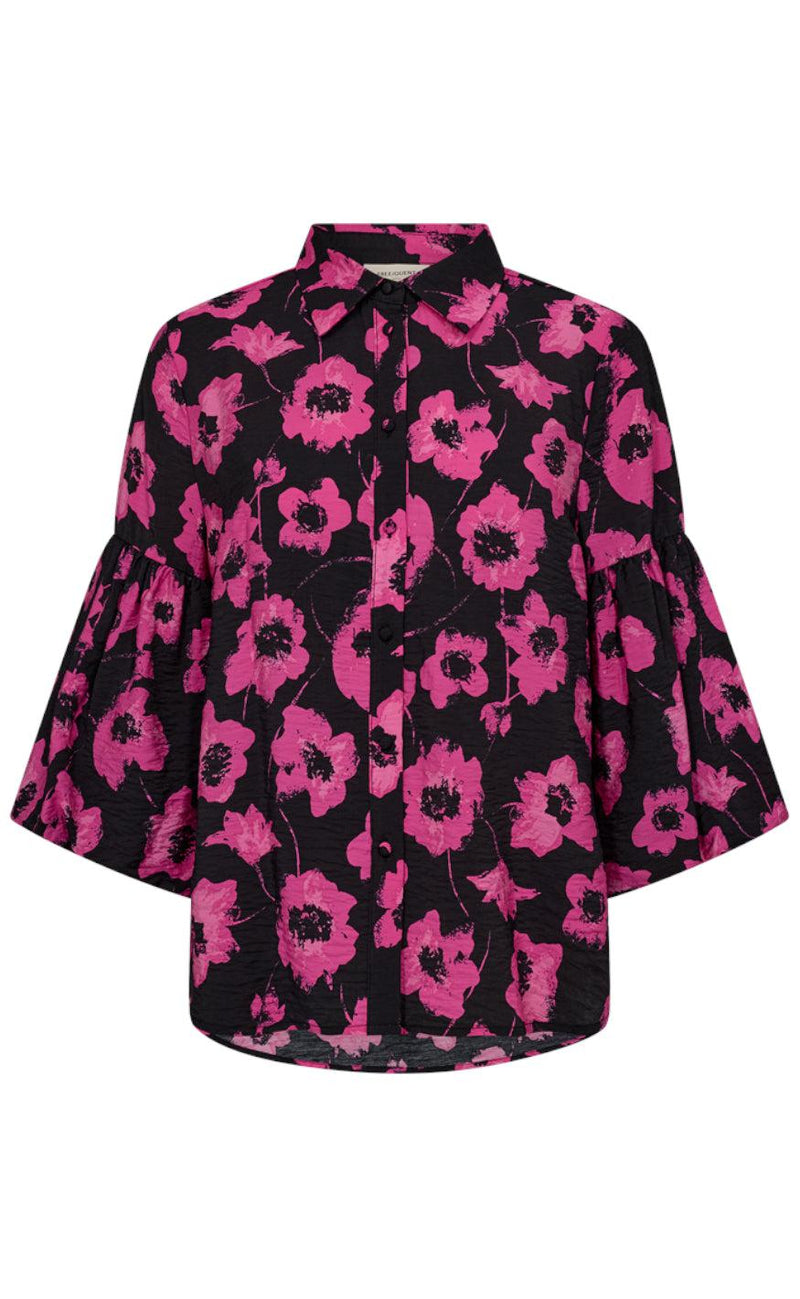 Freequent Skjorte - Fluss - Black w. Raspberry Rose