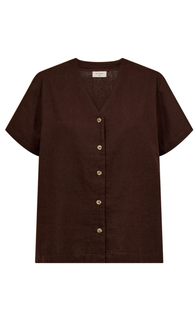 Freequent Skjorte - Lava SS V-neck - Coffee Bean
