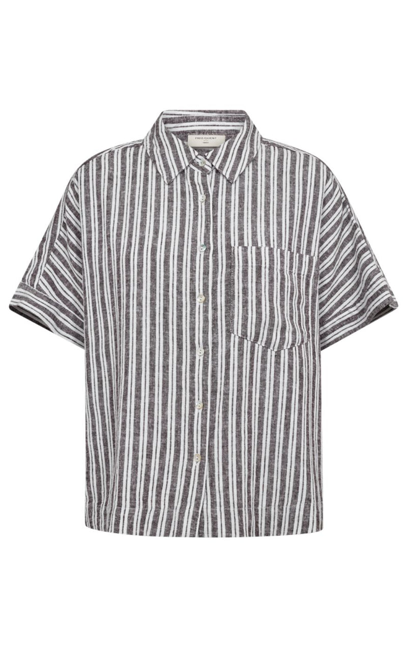 Freequent Skjorte - Lava Stripe - Coffee Bean w. Brilliant White