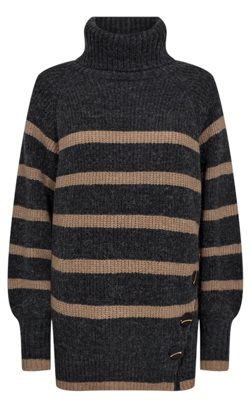 Freequent Striktrøje - Sila - Dark Grey w. Desert Taupe