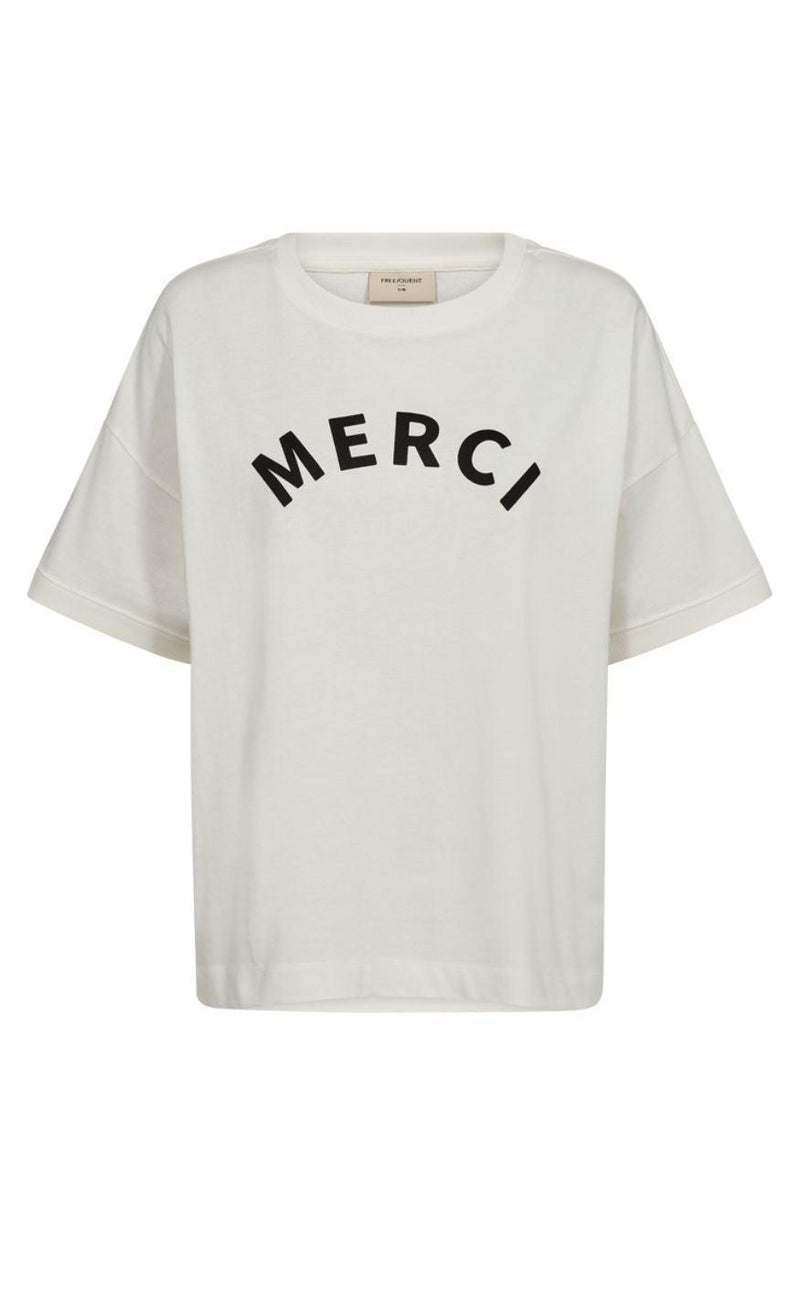 Freequent T-shirt - Carol - Off-white w. Black