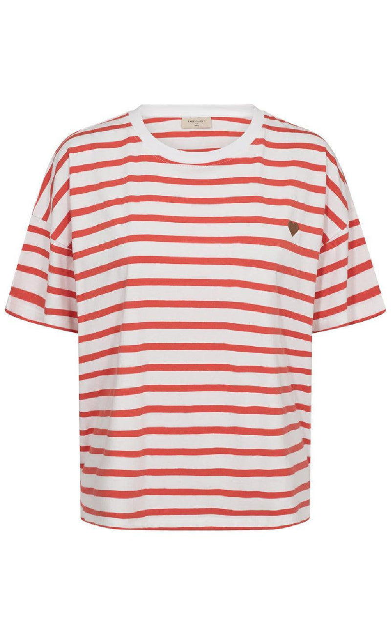Freequent T-shirt - Fenjal - Brilliant White w. Hot Coral