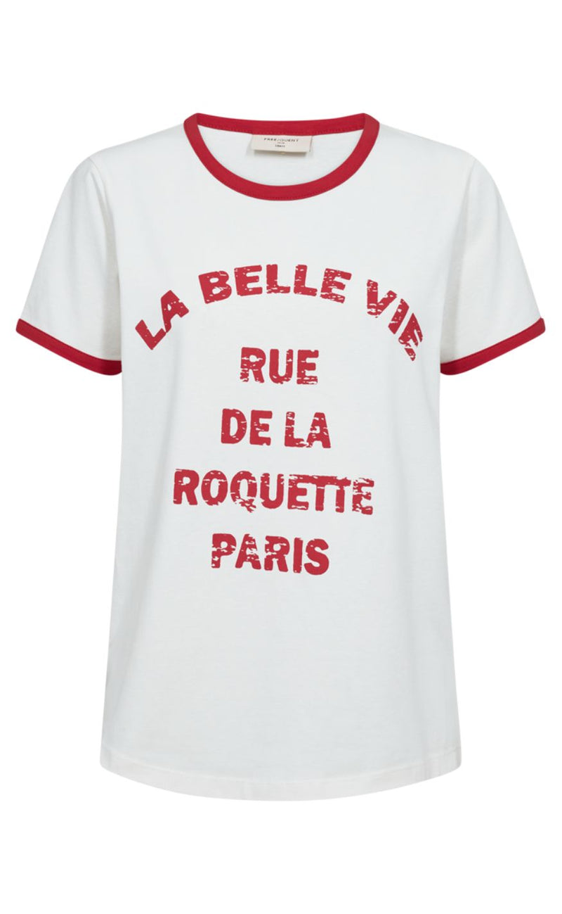 Freequent T-shirt - Fenjal - Star Off-White w. True Red