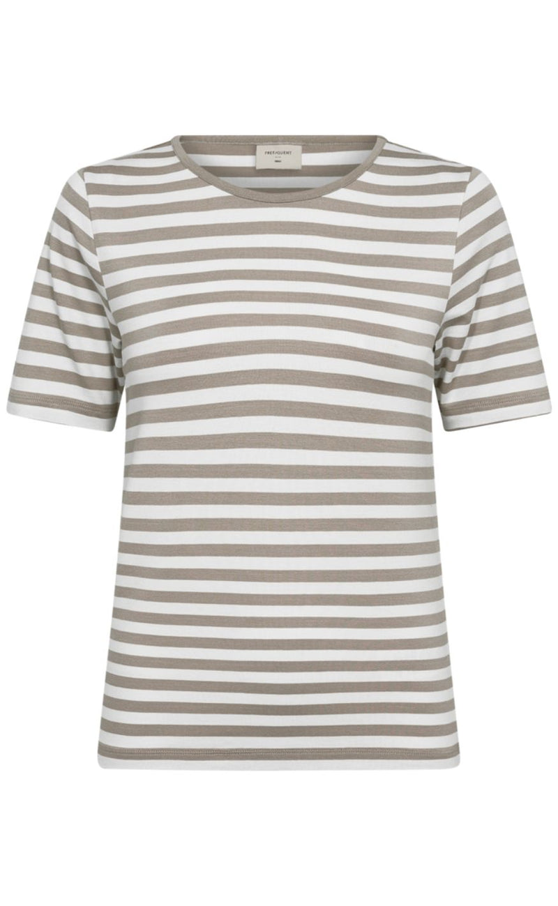 Freequent T-shirt - Liana - Simply Taupe w. Star Off-white