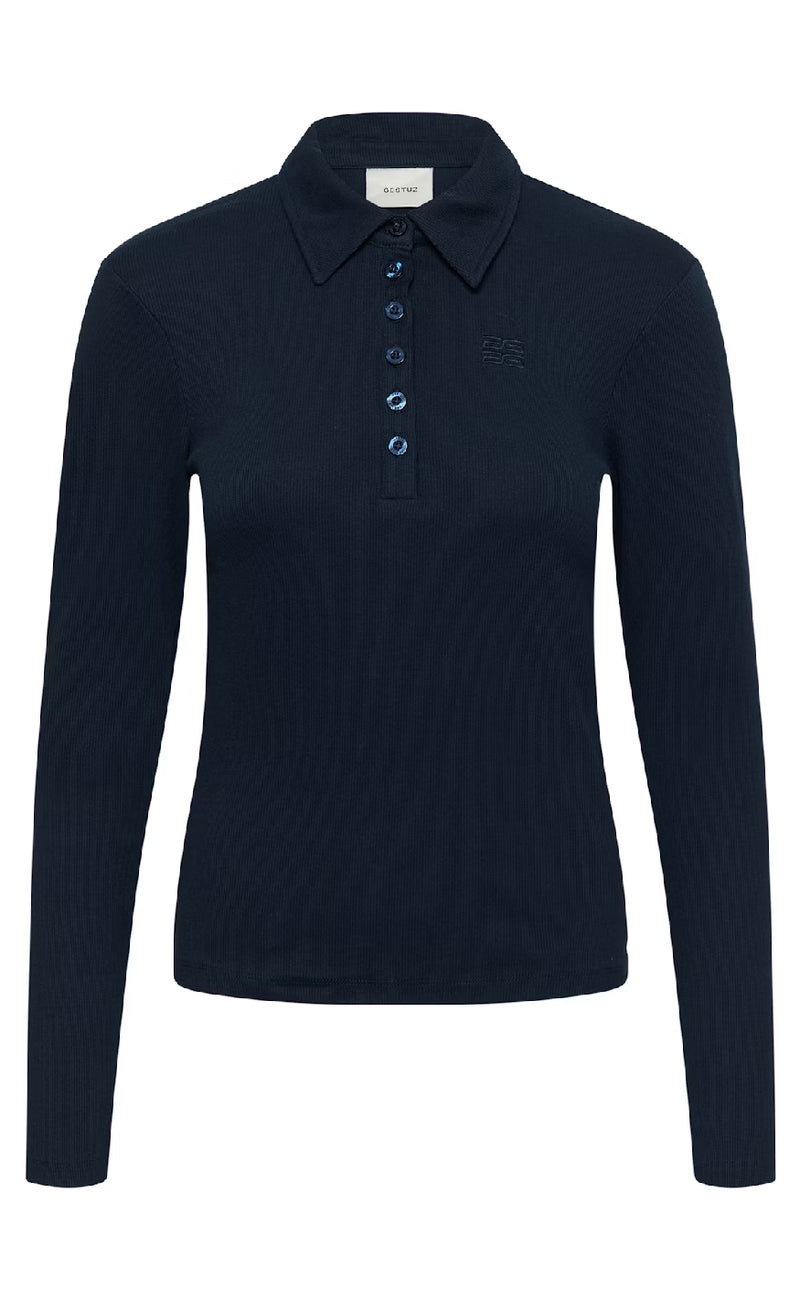 Gestuz Bluse - Drew LS Polo - Sky Captain